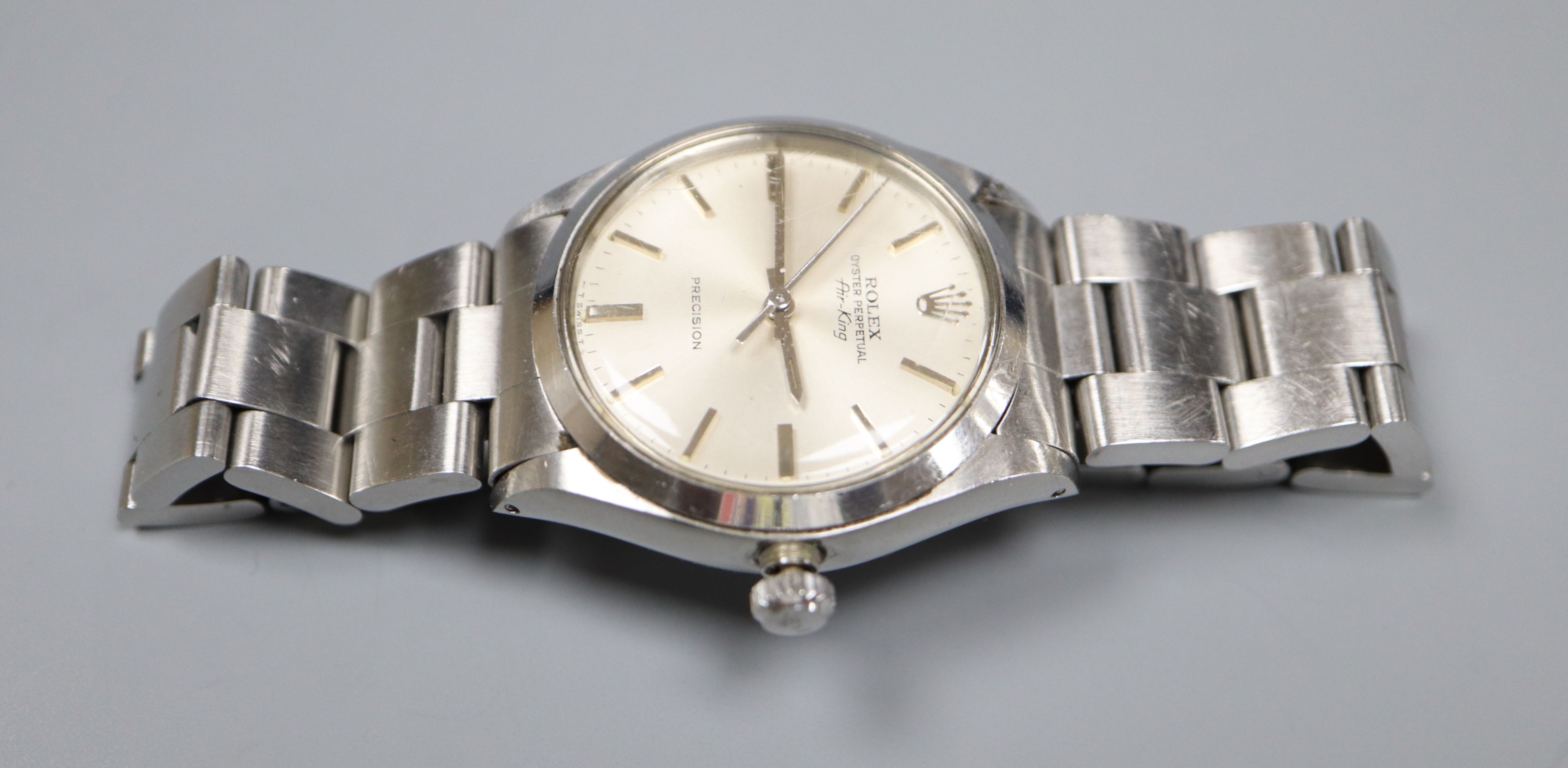 A gentlemans early 1960s stainless steel Rolex Oyster Perpetual Air-King Precision wrist watch,